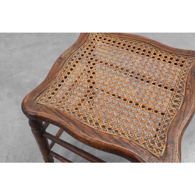 Antique French Wooden Stool with Cane Seat, 19th Century For Sale - Image 10 of 11
