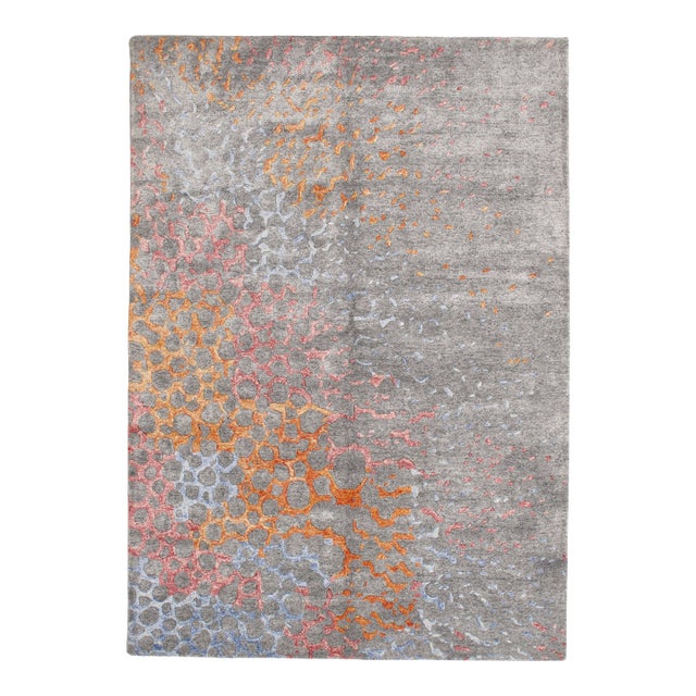 Modern Hand-Knotted Wool & Silk Rug 5'6" X 7'10" For Sale