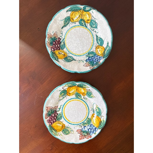 Cream 1990s Italian Hand Painted Salad Plates With Fruit Motif- Set of 6 For Sale - Image 8 of 11