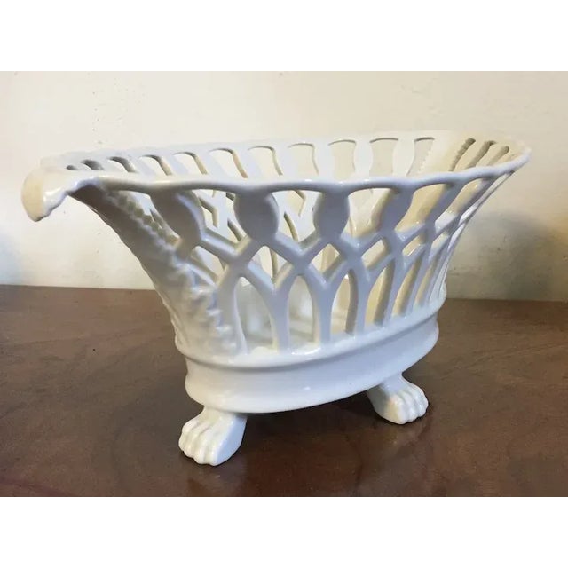 White Antique 19th Century French Empire Porcelain Reticulated Corbeille with Lion Paw Feet For Sale - Image 8 of 12