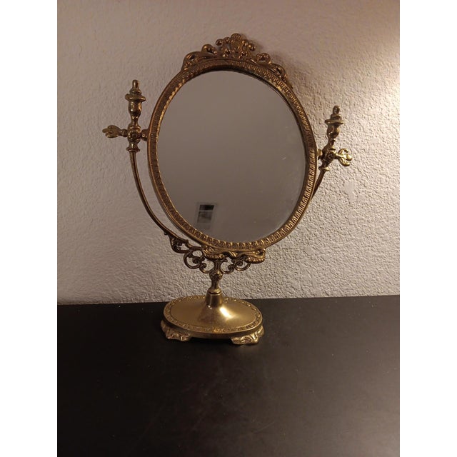 1950s Art Nouveau Ornate Brass Swinging Pedestal Vanity Mirror Chairish