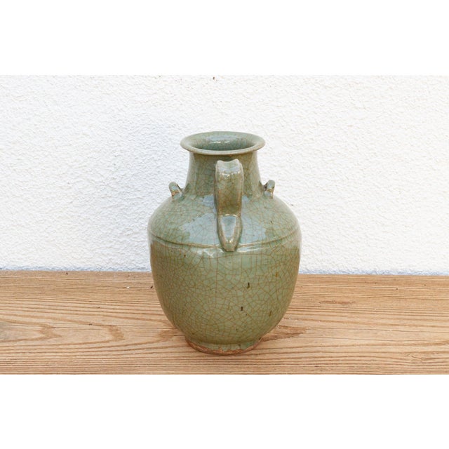 1950s Vintage Crackle Green Pottery Jug For Sale - Image 5 of 8