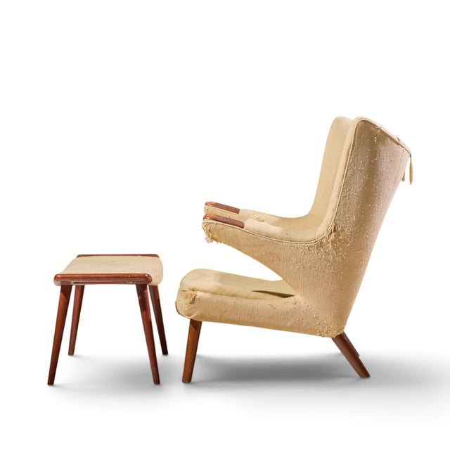 Hans Wegner for Ap Stolen Ap19 Mid Century Papa Bear Chair and Ottoman - Pair For Sale - Image 10 of 16