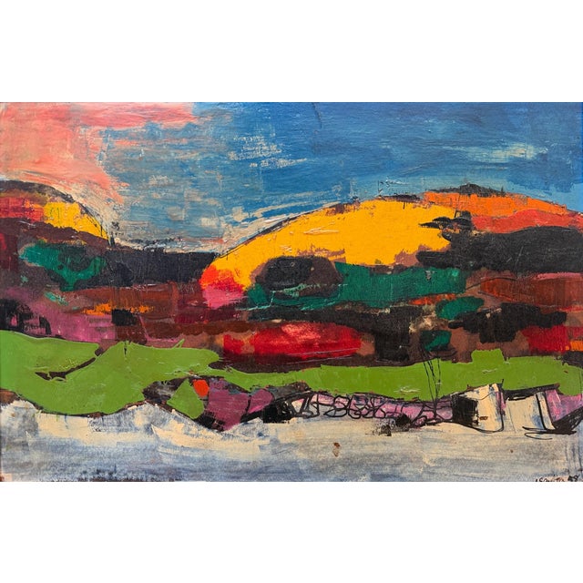 Abstract Expressionist landscape painting by Leon Saulter (1908-1986). Born in Poland, Saulter was a painter, sculptor,...