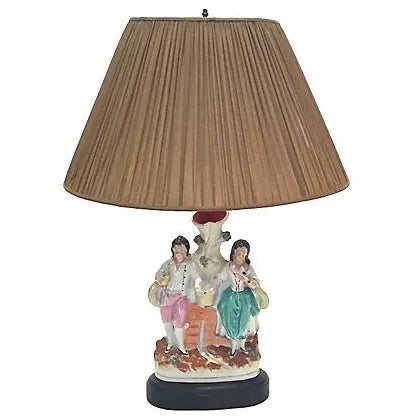 Antique Jack & Jill Staffordshire Lamp For Sale