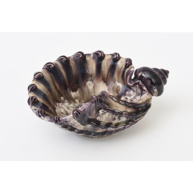Fratelli Fanciullacci Vintage Italian Glazed Ceramic Snail Bowl Purple, Champagne Off White For Sale - Image 4 of 12