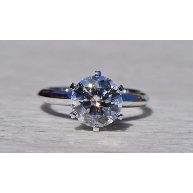 Contemporary The Tikal: 14K White Gold Solitaire 3CTW Moissanite Engagement Ring For Sale - Image 3 of 10