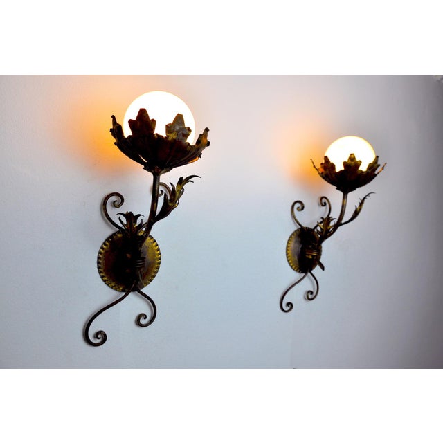 Floral Sconces by Ferro Arte, Spain, 1960s, Set of 2 For Sale - Image 4 of 9