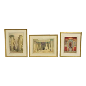 Metropolitan Museum of Art David Roberts Roman Framed Lithograph Prints - 3 Pcs