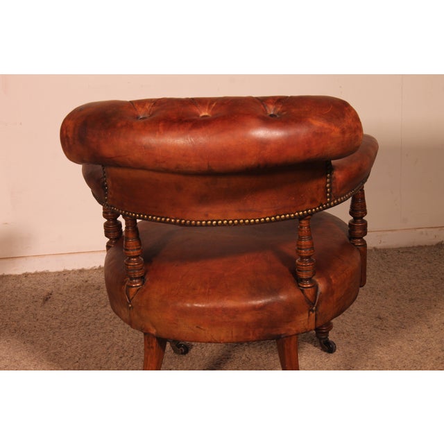 Small Vintage Armchair in English Cognac Mahogany and Leather, 1800s For Sale - Image 14 of 15