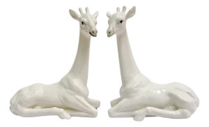 1970 Fitz & Floyd White Porcelain Giraffe Bookends - A Pair