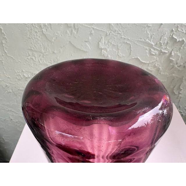 1960s Italian Empoli Amethyst Glass Genie Bottle Decanter With Original Stopper – 26.75” Tall For Sale - Image 10 of 11