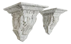 Antique White Painted Wood Wall Brackets - A Pair