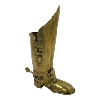 Antique Polished Brass Boot Shaped Umbrella Stand For Sale