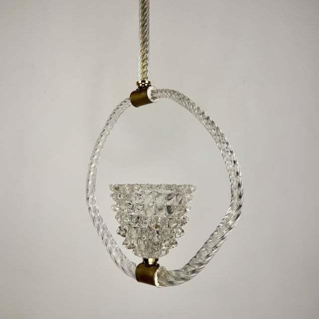 Rostrato Murano Glass Pendant Lamp attributed to Barovier Toso, Italy, 1940s For Sale - Image 3 of 12