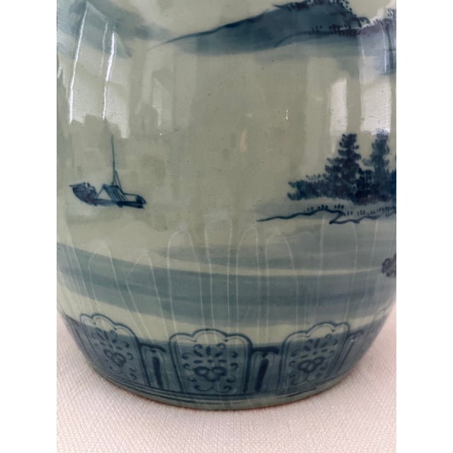 Antique Japanese Blue and White (Sometsuke) Porcelain Hibachi With Applied Inscription For Sale - Image 18 of 18