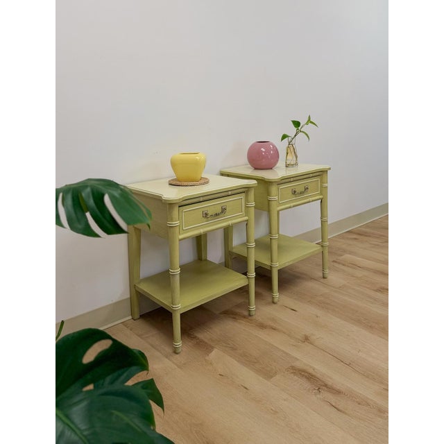 Mid 20th Century Henry Link Bali Hai Green Faux Bamboo Pair of Nightstands Hollywood Regency For Sale - Image 12 of 16