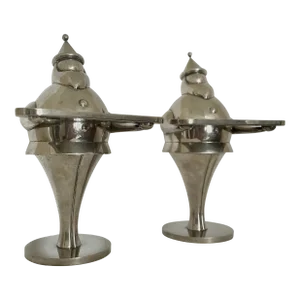 Pair of Art Deco Style Santa Tabletop Displays | Vintage Pottery Barn