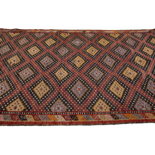 1960s Multicolor Vintage Sumakh Handmade Geometric Wool Rug For Sale - Image 5 of 11