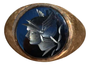 The Emiliano: Gentleman's Signed Yellow Gold Carved Hematite Intaglio Ring