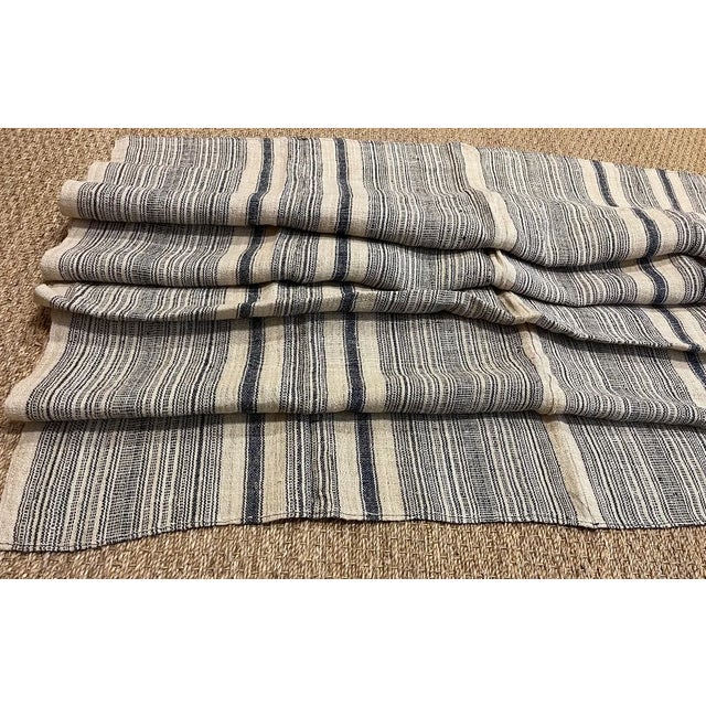 Textile Vintage Linen Fabric Fragment, Natural Linen and Navy Colors Stripe For Sale - Image 7 of 7