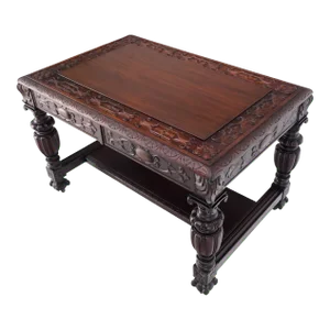 Jacobean Finely Carved Massive Solid Mahogany Partners Desk