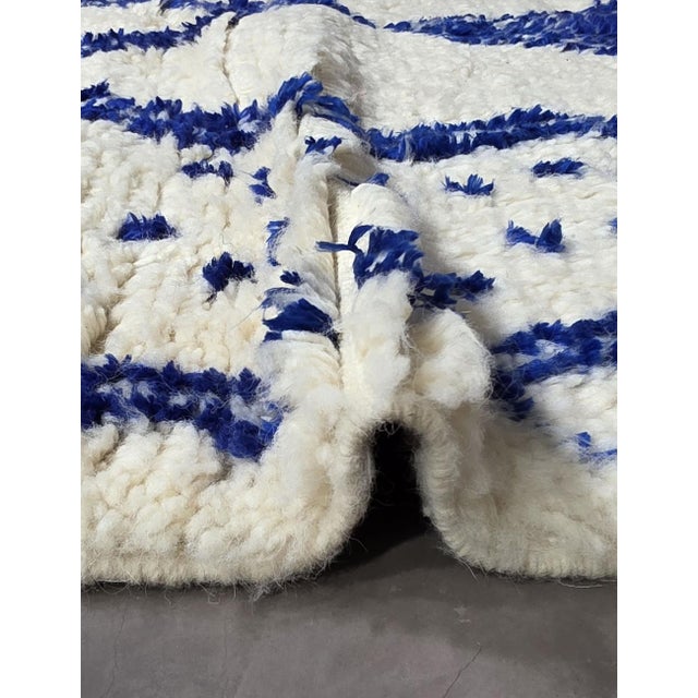 Ivory and Blue Azilal Wool Rug - 7.4 X 6.1 Ft For Sale - Image 4 of 8