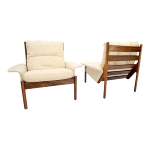 Pair of Danish Modern Virgin Wool Upholstery Rosewood Frames Longe Chairs