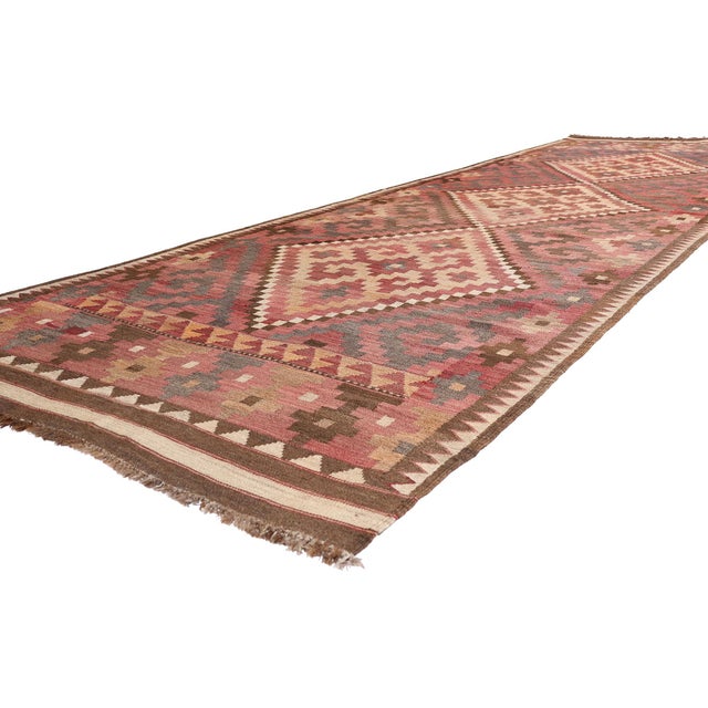 79404 Antique Afghani Maimana Kilim Rug Runner, 04'11 x 15'09. The Nomadic Axis: An Antique Afghani Maimana Masterpiece of...