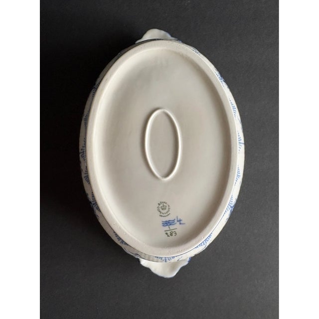 Royal Copenhagan Vintage MCM Royal Copenhagen Blue Fluted Plain Covered Oval Serving Dish For Sale - Image 4 of 6