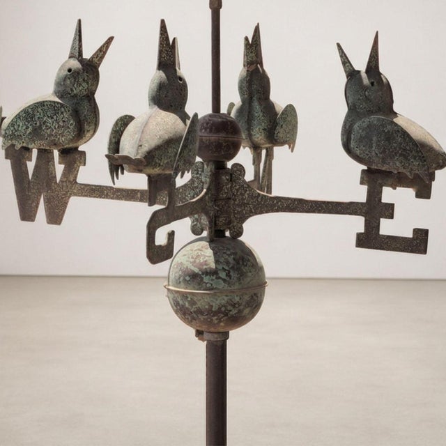 Blue Early 20th Century Italian Weathervane in Three-Dimensional Copper with Birds and Original Patina For Sale - Image 8 of 9