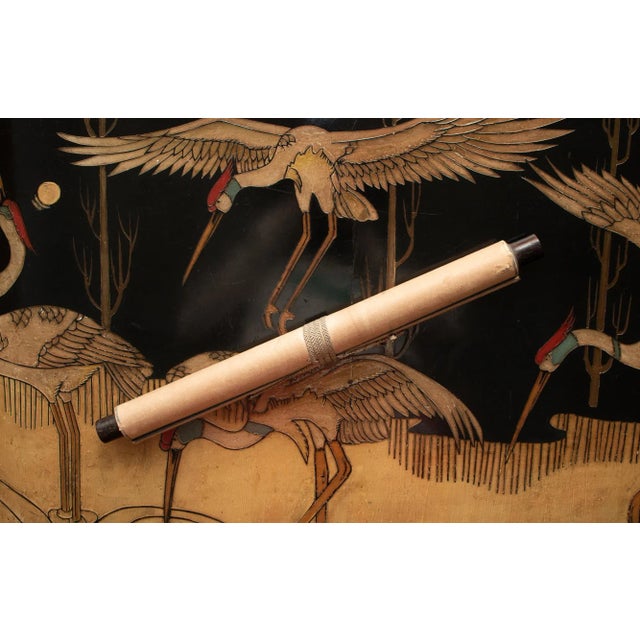 Late Meiji to Early Showa Era Japanese Monochrome Watercolor Scroll Painting, "Red-Crowned Crane and the Plum Tree" For Sale - Image 12 of 12