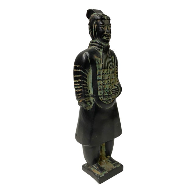 Figurative Chinese Black Green Rustic Ancient Artistic Terra Cotta Soldier Figure For Sale - Image 3 of 6