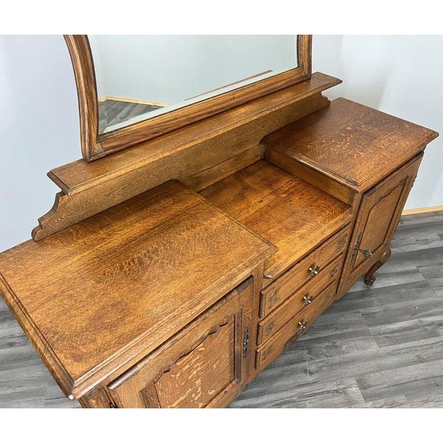 Vintage French Oak Dressing Table with Mirror For Sale - Image 15 of 17