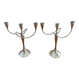 Contemporary International Sterling Silver Twisted Candelabras a Pair
