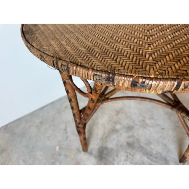 Wood Vintage Boho Chic Bamboo and Rattan Round Accent Table For Sale - Image 7 of 12