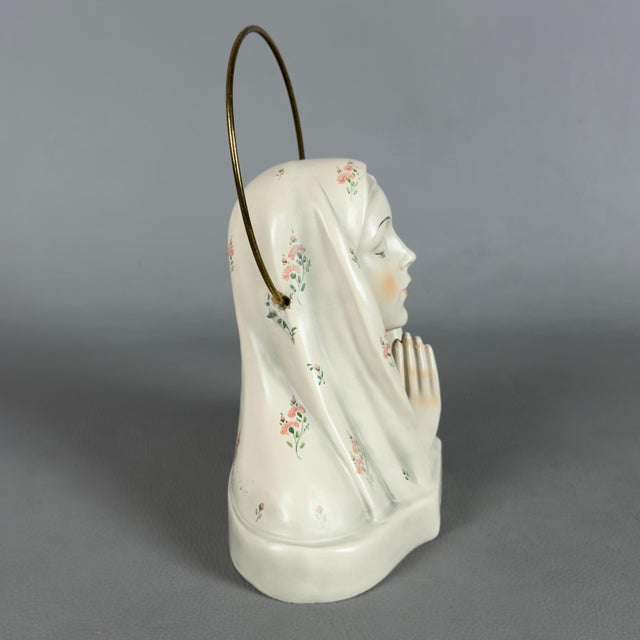 Modern Vintage 20th Century Madonna Virgin Prayer Bust in Glazed Ceramic from Pannunzio For Sale - Image 3 of 11