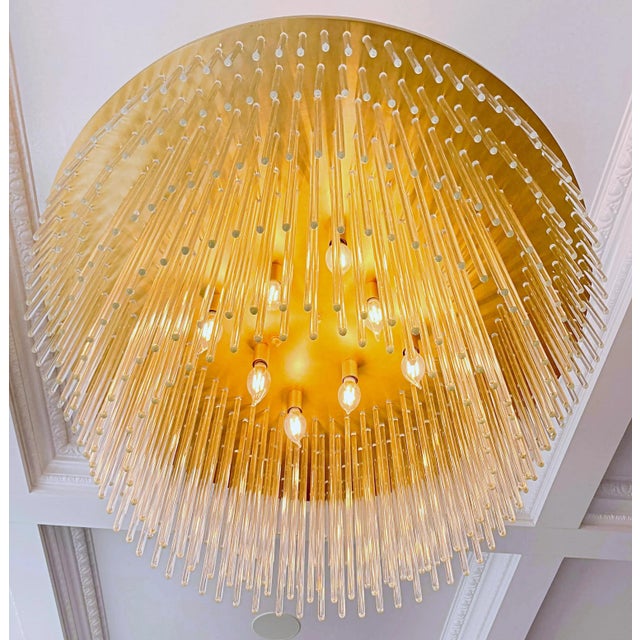 Gaetano Sciolari Satin Brass Chandelier With Glass Rods by LMD Custom Lighting For Sale - Image 4 of 13