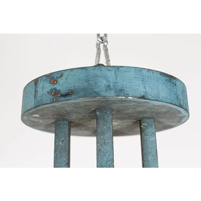 Paris Theatre Verdigris 4-Arm Chandelier in Brass For Sale - Image 9 of 12