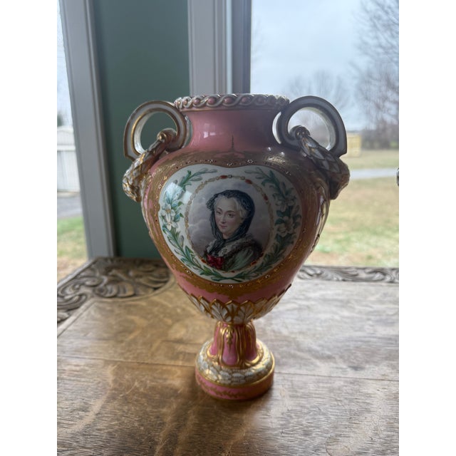 Ceramic Vintage 19th Century Portrait Vases Hand Painted- a Pair For Sale - Image 7 of 10