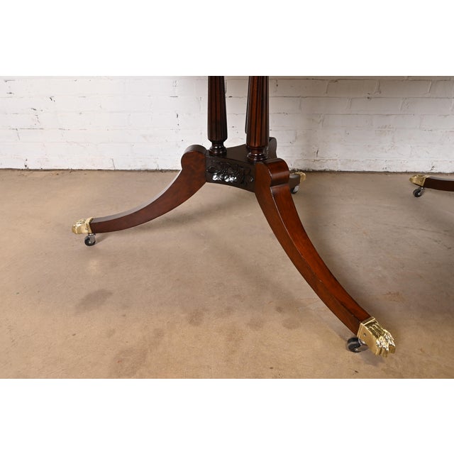 Baker Furniture Style Georgian Banded Mahogany and Rosewood Double Pedestal Extension Dining Table, Newly Refinished For Sale - Image 10 of 12