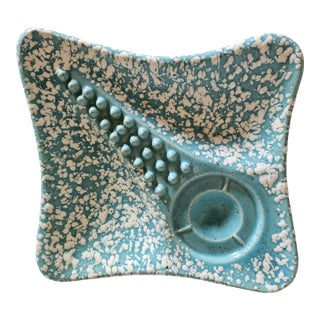 MCM Atomic Ufo Stingray Turquoise Ceramic Ashtray For Sale