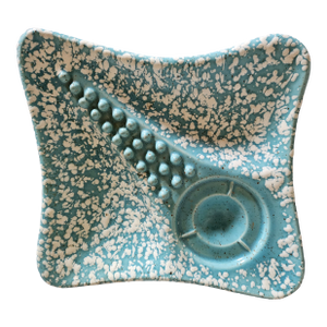 MCM Atomic Ufo Stingray Turquoise Ceramic Ashtray