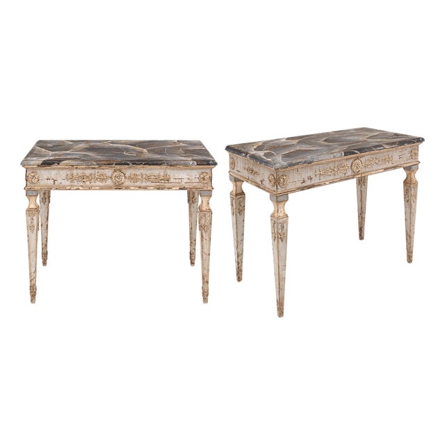 Antique Italian Painted Consoles, Faux Marble, Hand-Painted For Sale
