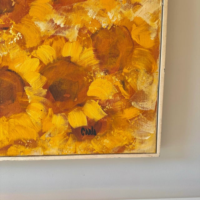 Yellow 1960s Large Sunflower Oil Painting, Signed Carlo of Hollywood Mid-Century Modern For Sale - Image 8 of 8