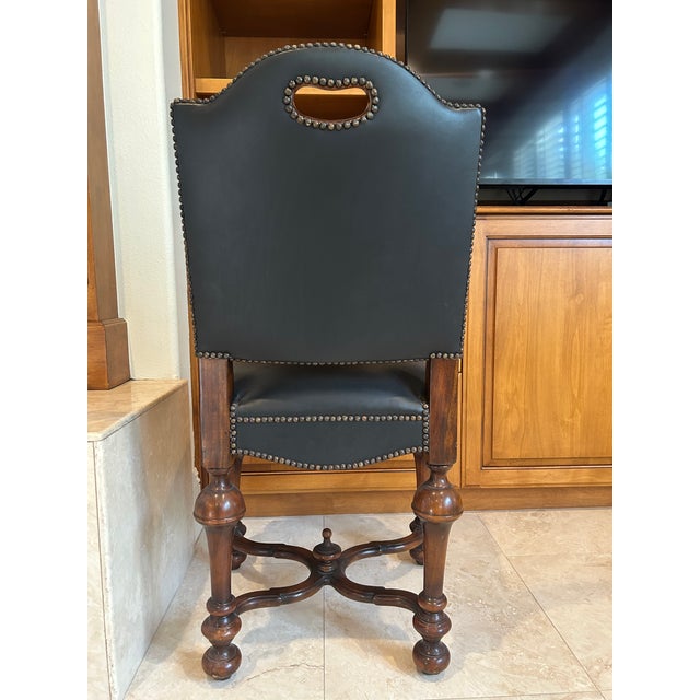 Spanish Theodore Alexander Black Leather Accent Chair For Sale - Image 3 of 10