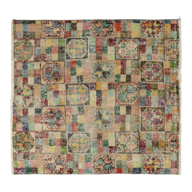 Vintage Zeki Múren Square Rug in Polychromatic Geometric Patterns | Rug & Kilim For Sale