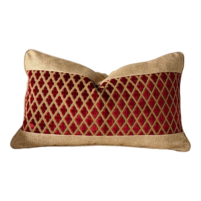 Brunschwig Fils Crimson Velvet Accent 16" x 26" Lumbar Pillow - Single For Sale