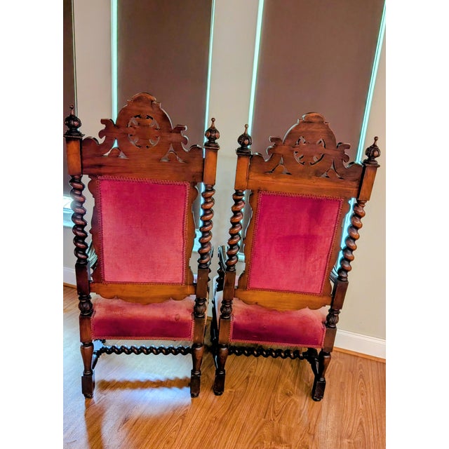 Pair of Renaissance 19th Century Carved Throne Armchairs For Sale - Image 4 of 11