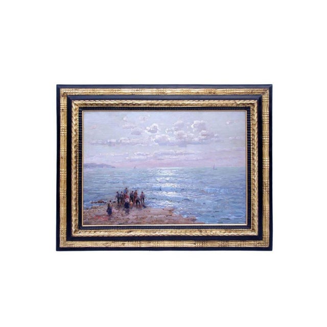 Paint Antique Fishermen Oil on Panel by Federico Morello For Sale - Image 7 of 7